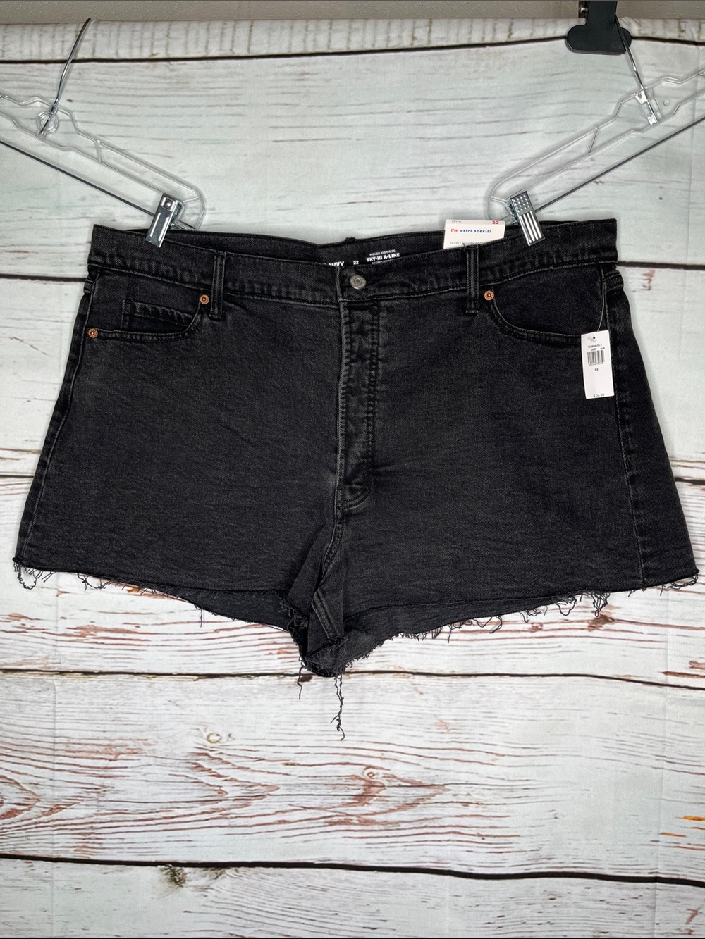 Old Navy NWT Size 22 Black Denim Higher High-Rise Sky-Hi A-Line Jean Shorts